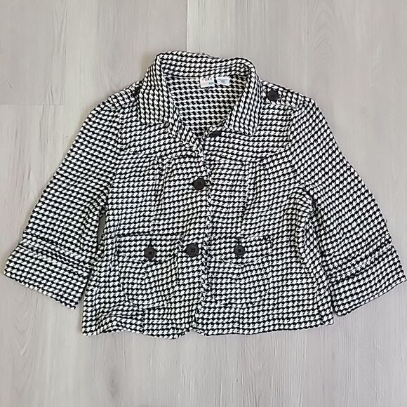 Roxy Black and White Checkered Blazer with 3/4 Sleeves - Picture 1 of 7